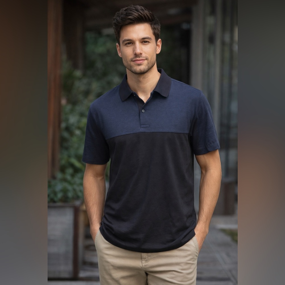 Calvin Klein Colorblock Polo Shirt Navy & Black Men’s Size Small